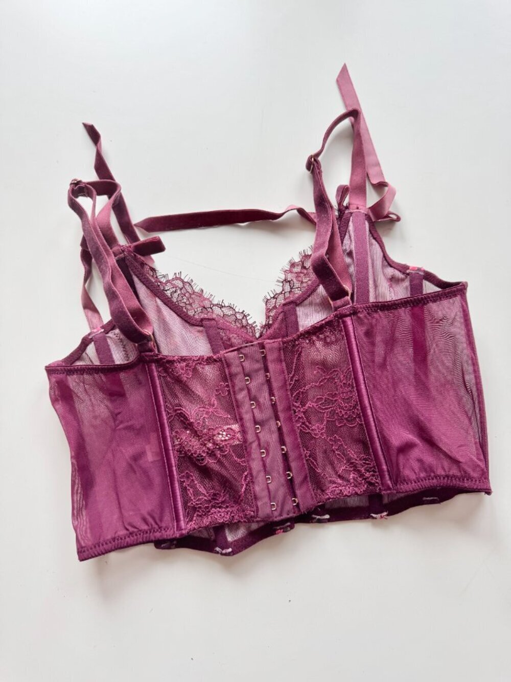 VICTORIA'S SECRET Peony Trellis Maroon Floral Lace Satin Bustier Top, Size M - Picture 10 of 15